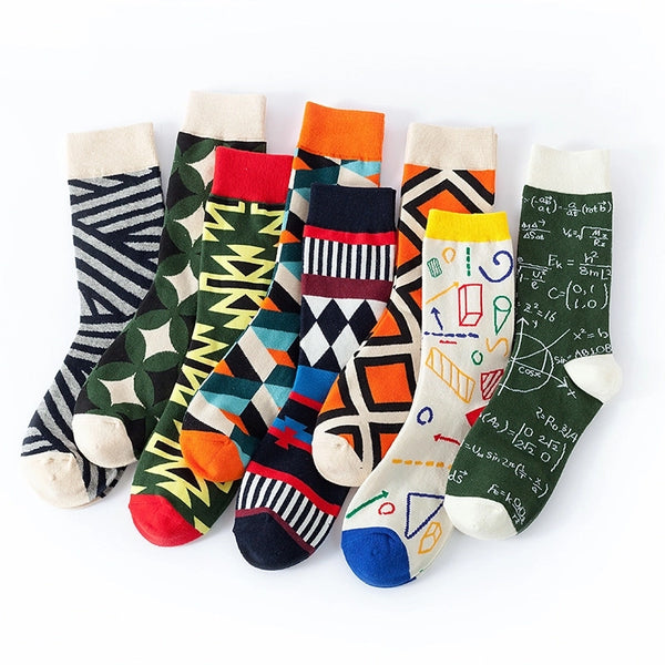 Unisex Modern Style Printing Geometric Cotton Crew Socks 10 Pairs Per Pack