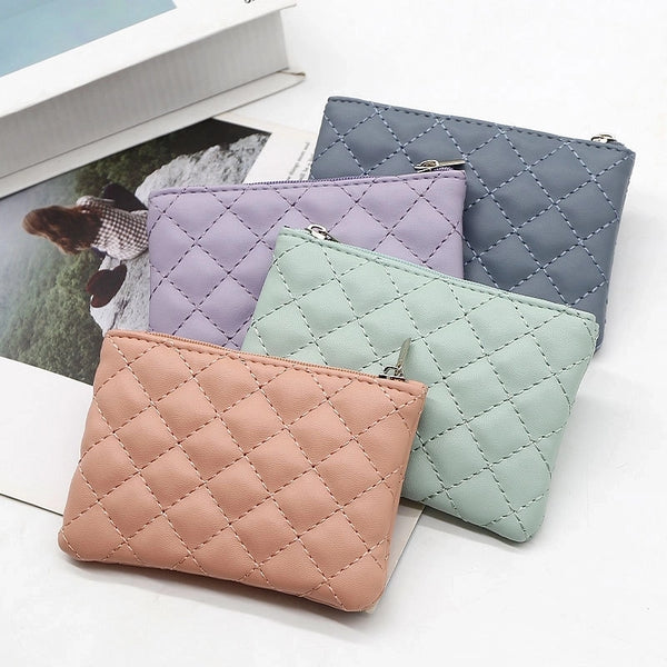 Unisex Plaid Pu Leather Zipper Wallets