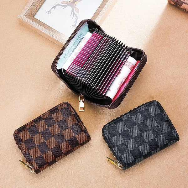 Unisex Plaid Pvc Zipper Card Holders