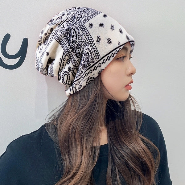 Unisex Punk Streetwear Leaves Graffiti Feather Eaveless Beanie Hat