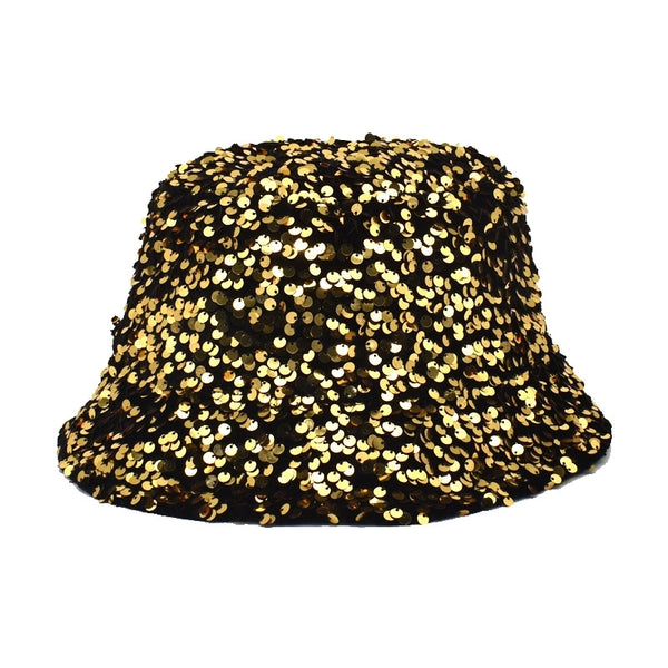 Unisex Shiny Solid Color Leopard Sequins Flat Eaves Bucket Hat