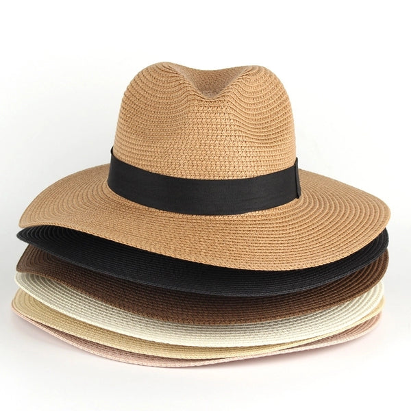 Unisex Minimalist Solid Color Braid Wide Eaves Straw Hat