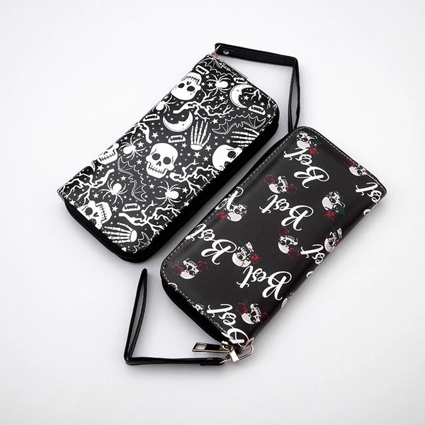 Unisex Skull PU Leather Zipper Wallets