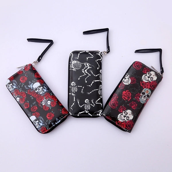 Unisex Skull PU Leather Zipper Wallets