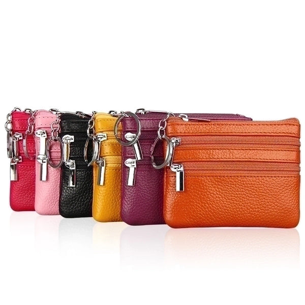 Unisex Solid Color Leather Zipper Coin Purses