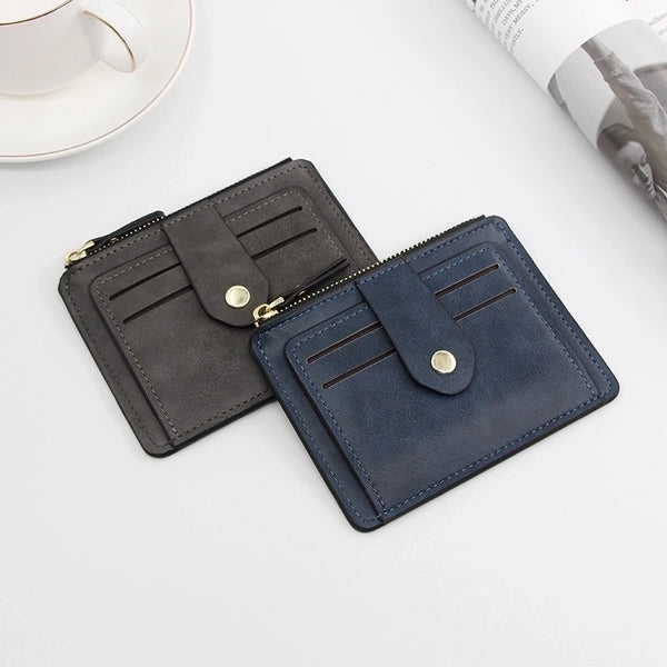 Unisex Solid Color Pu Leather Zipper Buckle Card Holders