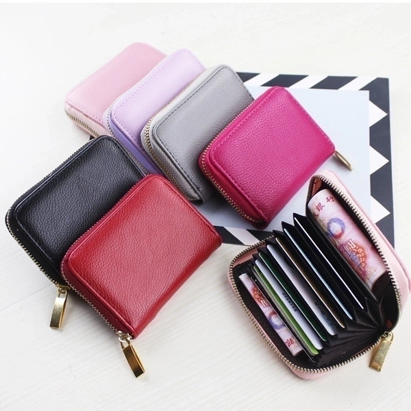 Unisex Solid Color Pu Leather Zipper Card Holders