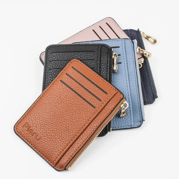 Unisex Solid Color Pu Leather Zipper Card Holders