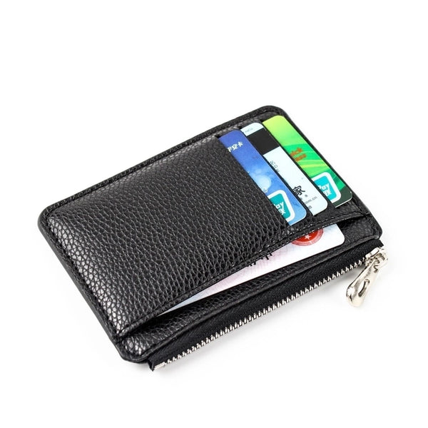 Unisex Solid Color Pu Leather Zipper Card Holders