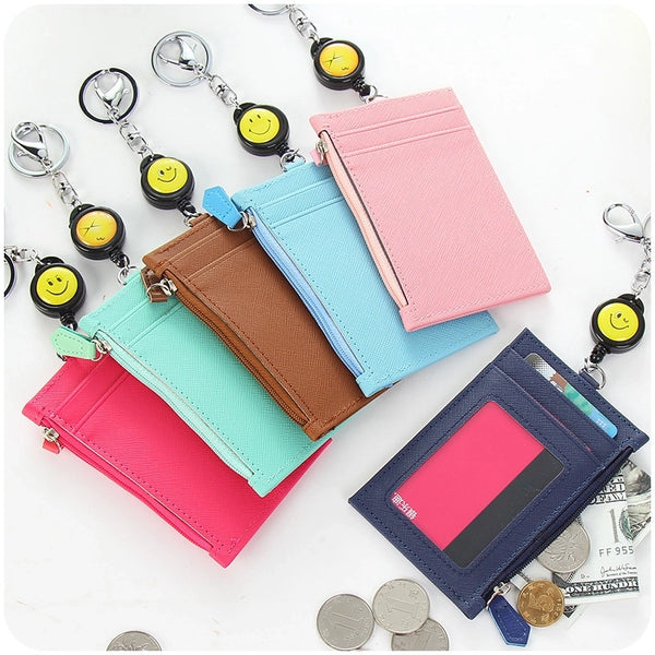 Unisex Solid Color Pu Leather Zipper Card Holders