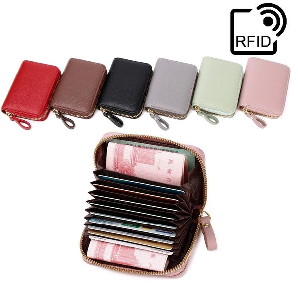 Unisex Solid Color Pu Leather Zipper Card Holders