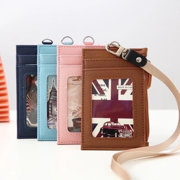 Unisex Solid Color Pu Leather Zipper Card Holders