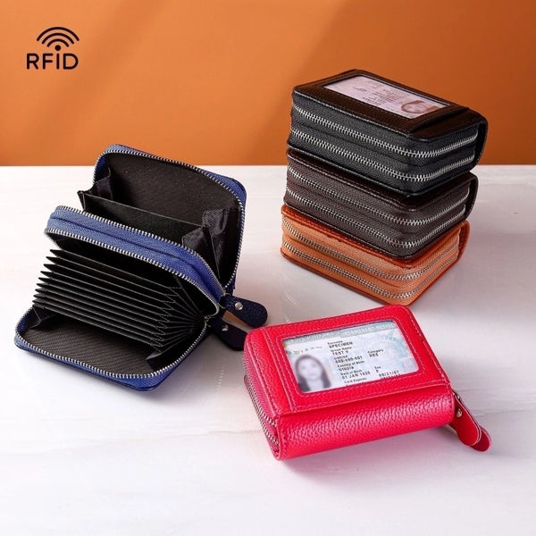 Unisex Solid Color Pu Leather Zipper Card Holders