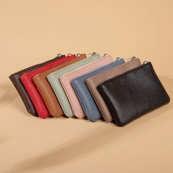 Unisex Solid Color Pu Leather Zipper Coin Purses