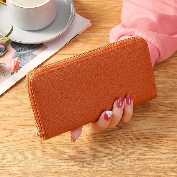 Unisex Solid Color Pu Leather Zipper Wallets