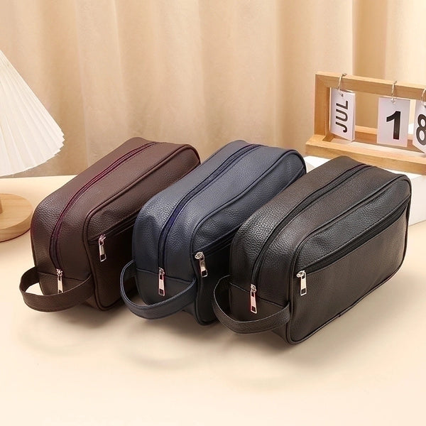 Unisex Solid Color Pvc Zipper Handbag Wash Bag