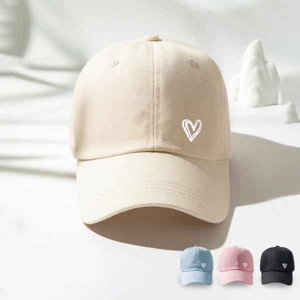 Unisex Sweet Heart Shape Printing Curved Eaves Baseball Cap