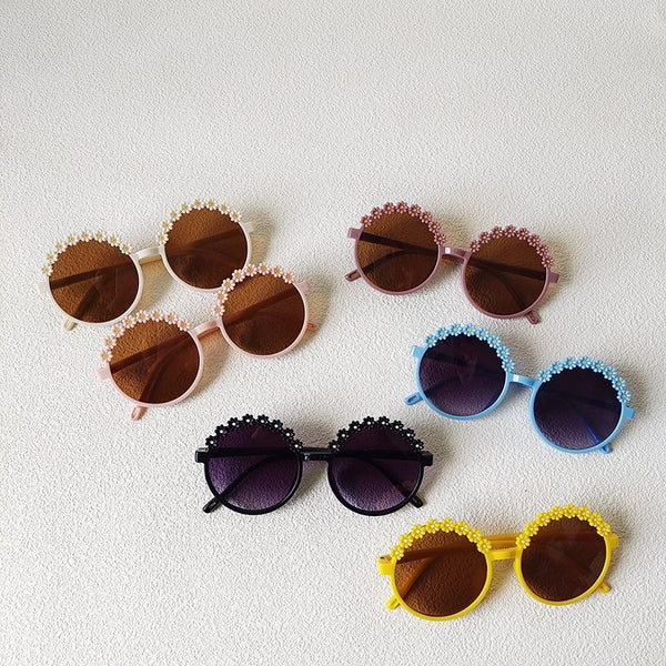 Vacation Flower Pc Round Frame Full Frame Kids Sunglasses