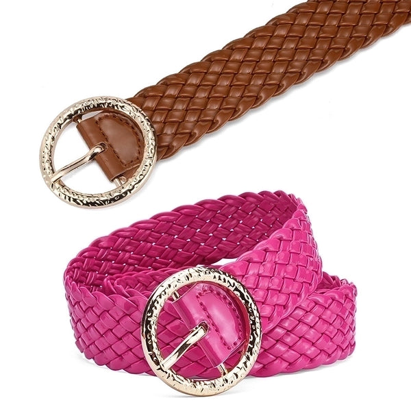 Vacation Solid Color Pu Leather Alloy Women's Woven Belts