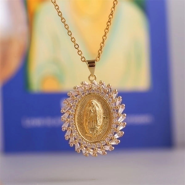 Virgin Mary Pendant Copper Inlaid Zirconium Necklace Wholesale