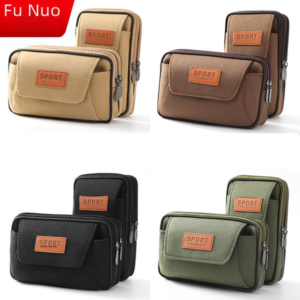 Waist Bag Canvas Mobile Phone Bag Wholesale Hanging Bag Belt Mobile Phone Case Mini Waist Hanging Construction Site Multi-functional Waist Bag Men