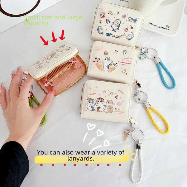 Wallet Card Bag Integrated Cute Women's Cat Cat Cartoon Large Capacity  Small Korean Style Anti-degaussing