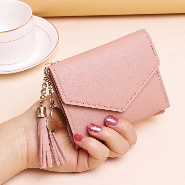 Wallet Ladies  New Short Tassel Pendant Litchi Pattern Wallet Card Holder Cute Coin Purse In Stock