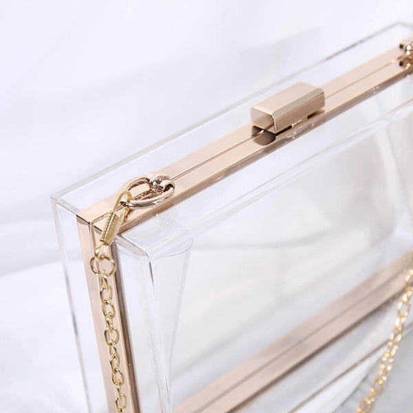 White Black Transparent Arylic Solid Color Square Clutch Evening Bag