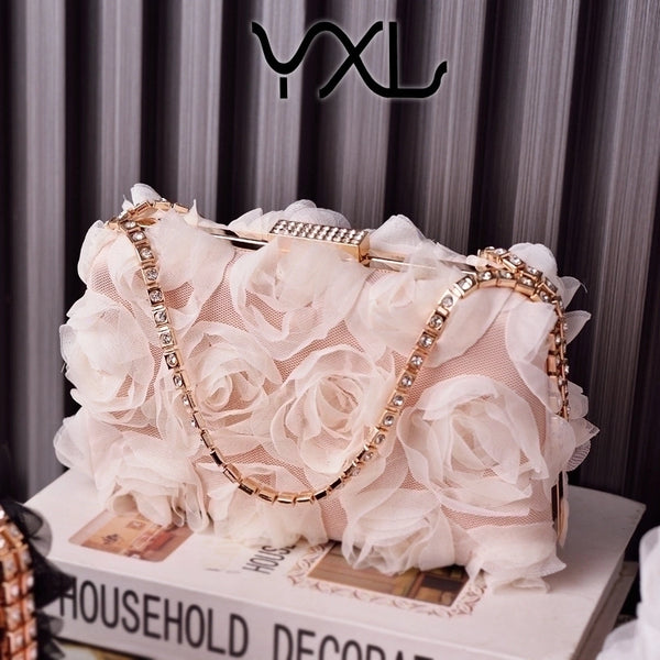 White Pink Black Polyester Solid Color Flower Square Evening Bags