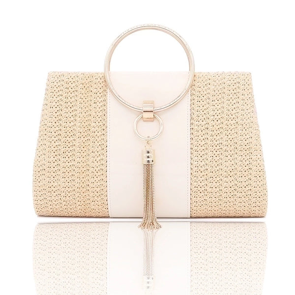 White Yellow Linen Solid Color Ornament Square Evening Bags