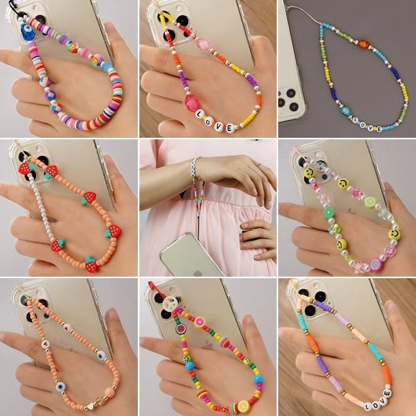 Wholesale Accessories Bohemian Soft  Heart Fruit Woven Mobile Phone Chain