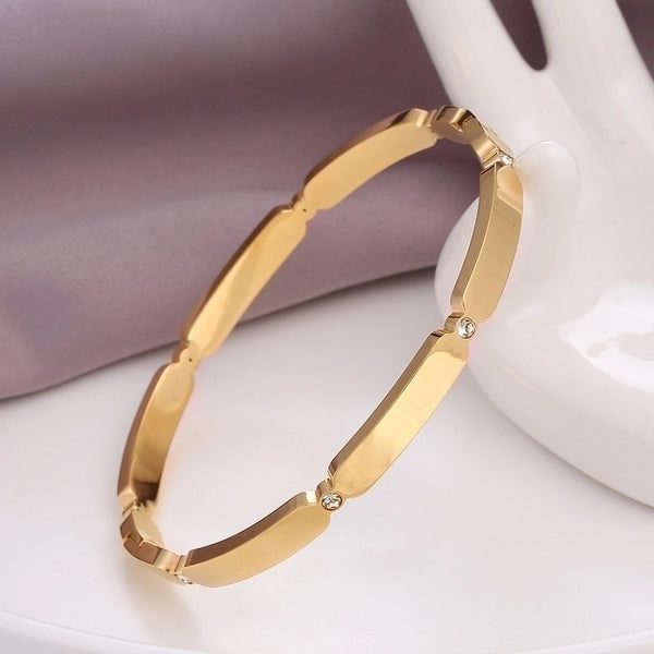 Wholesale Basic Solid Color Stainless Steel 18k Gold Plated Zircon Bangle