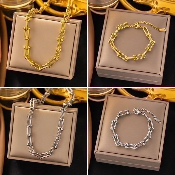 304 Stainless Steel 18K Gold Plated Casual Minimalist Plating Chain Solid Color Bracelets Earrings Necklace