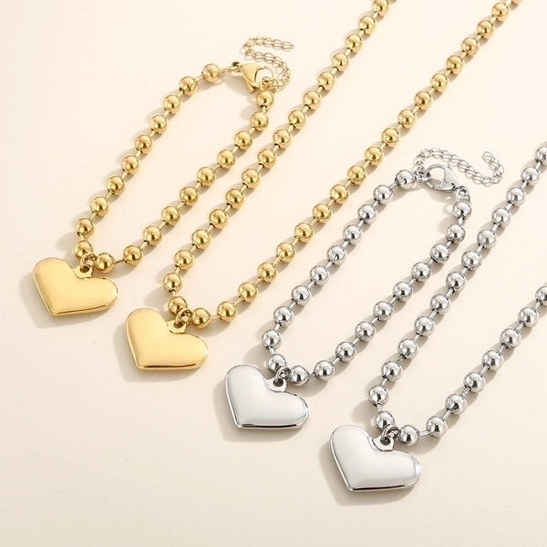 Wholesale Casual Vacation Heart Shape Titanium Steel Plating 18k Gold Plated Bracelets Necklace