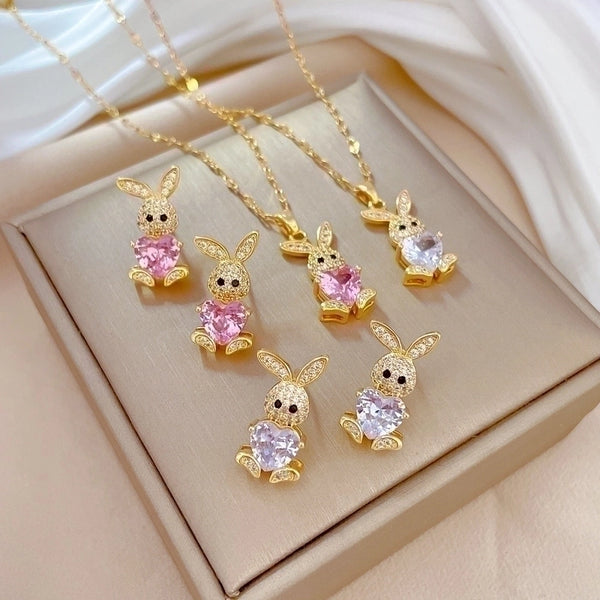 Wholesale Cute Animal Titanium Steel Copper Plating Inlay Artificial Gemstones Earrings Necklace