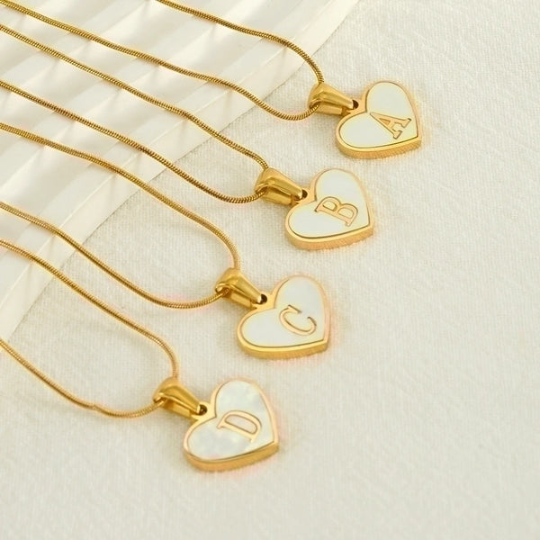 Wholesale Cute Heart Shape Stainless Steel Polishing Plating Inlay 18k Gold Plated Shell Pendant Necklace