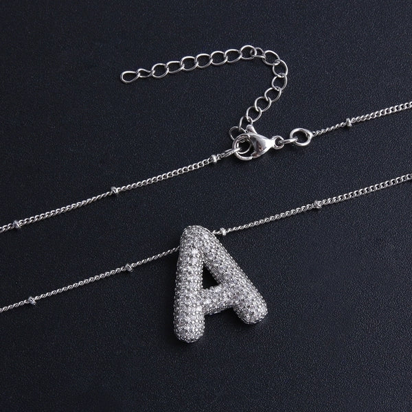 Elegant Minimalist Letter 304 Stainless Steel Copper Plating Inlay White Gold Plated Zircon Pendant Necklace