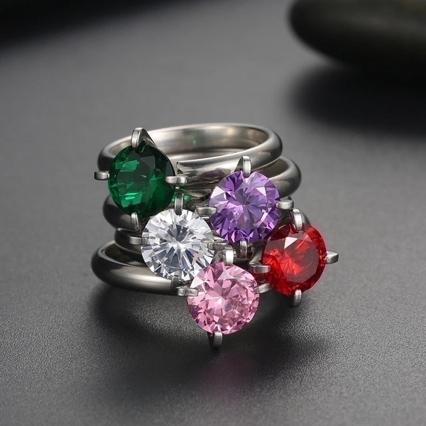 Elegant Solid Color Titanium Steel Inlay Zircon Rings