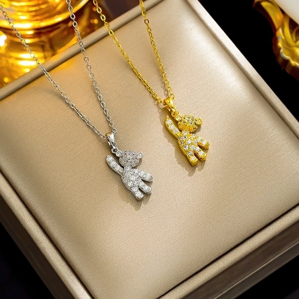 Wholesale Elegant Streetwear Little Bear Titanium Steel Plating 18k Gold Plated Pendant Necklace