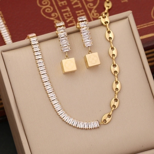 Wholesale Fashion Color Block Stainless Steel Plating Inlay Zircon Bracelets Earrings Necklace