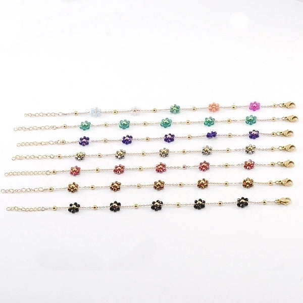 Wholesale Fashion Flower Artificial Crystal Titanium Steel Beaded Plating 18k Gold Plated Bracelets Necklace