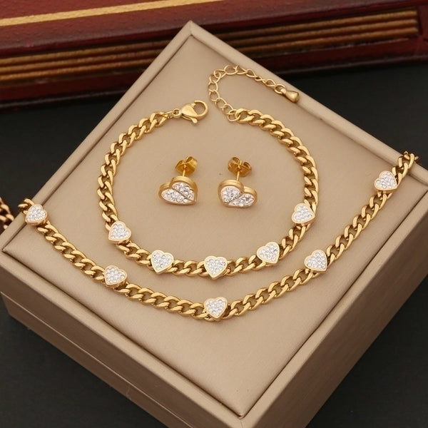 Fashion Heart Shape Stainless Steel Plating Inlay Zircon Bracelets Earrings Necklace