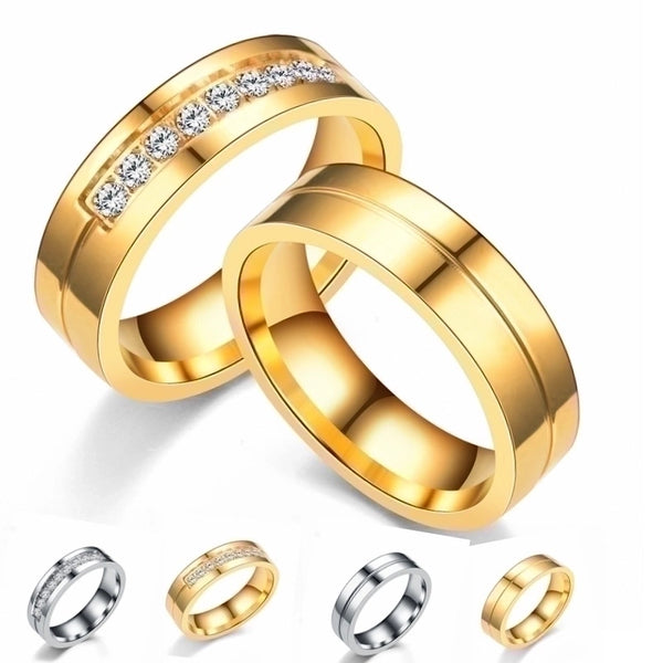 Wholesale Fashion Stainless Steel Diamond-studded Couple Rings