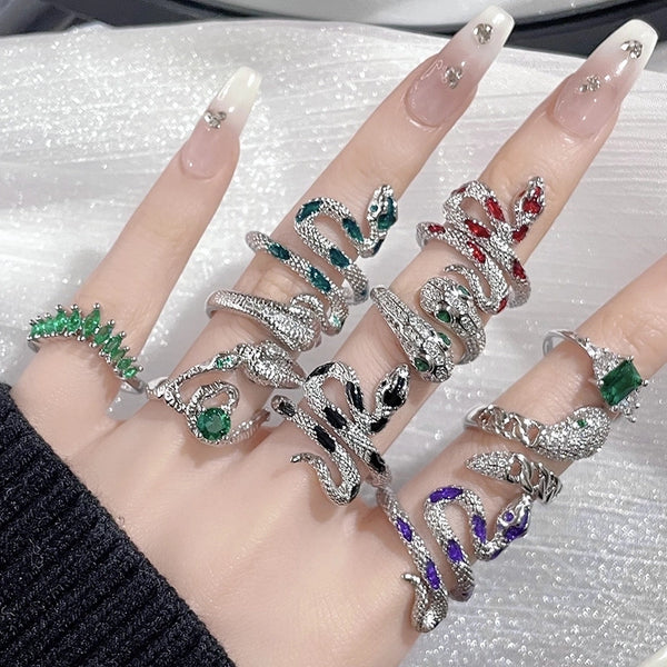 IG Style Snake Copper Plating Inlay Zircon Open Rings