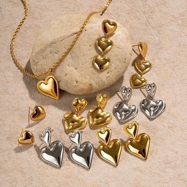 Wholesale Ig Style Heart Shape Stainless Steel Plating 18k Gold Plated Earrings Necklace