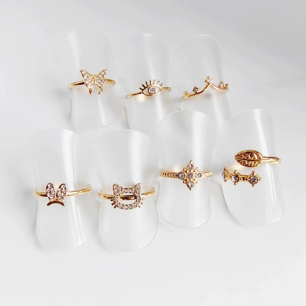 Basic Minimalist Commute Devil's Eye Cat Butterfly 304 Stainless Steel Rhinestones 18K Gold Plated Inlay Adjustable Ring Open Rings