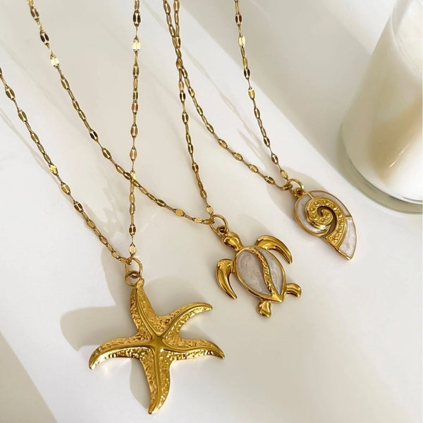 Beach Starfish 316L Stainless Steel  Plating Pendant Necklace