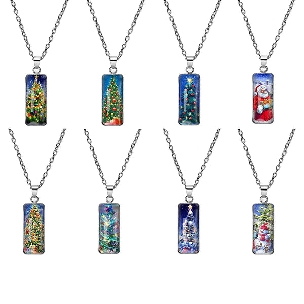 Cartoon Style Christmas Tree Santa Claus 304 Stainless Steel Alloy Glass Inlay Pendant Necklace