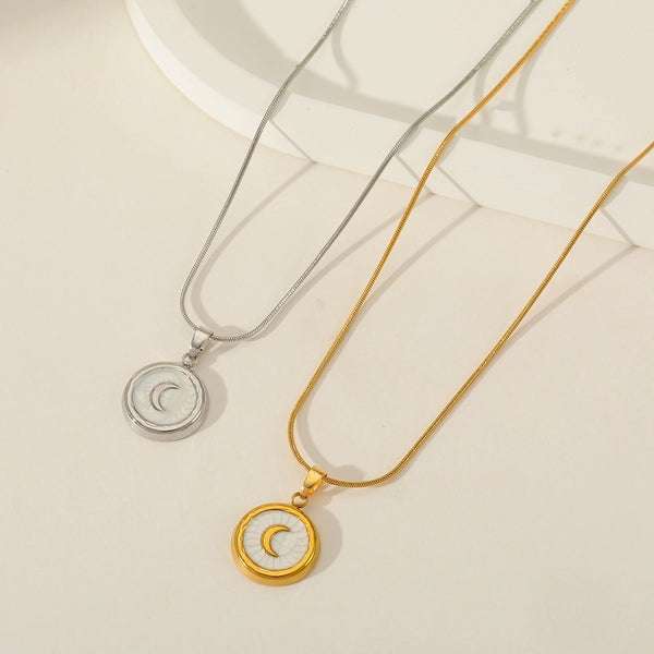 Casual Elegant Minimalist Moon 304 Stainless Steel Acrylic 18K Gold Plated Plating Inlay Pendant Necklace Necklace Twisted Rope Chain