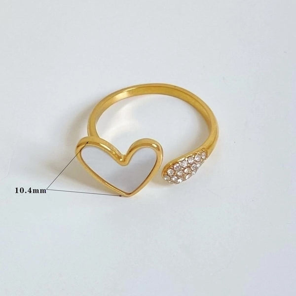 Casual Modern Style Heart Shape Bow Knot 316 Stainless Steel  Shell Diamond 16K Gold Plated White Gold Plated Gold Plated Inlay Stainless Steel Rings